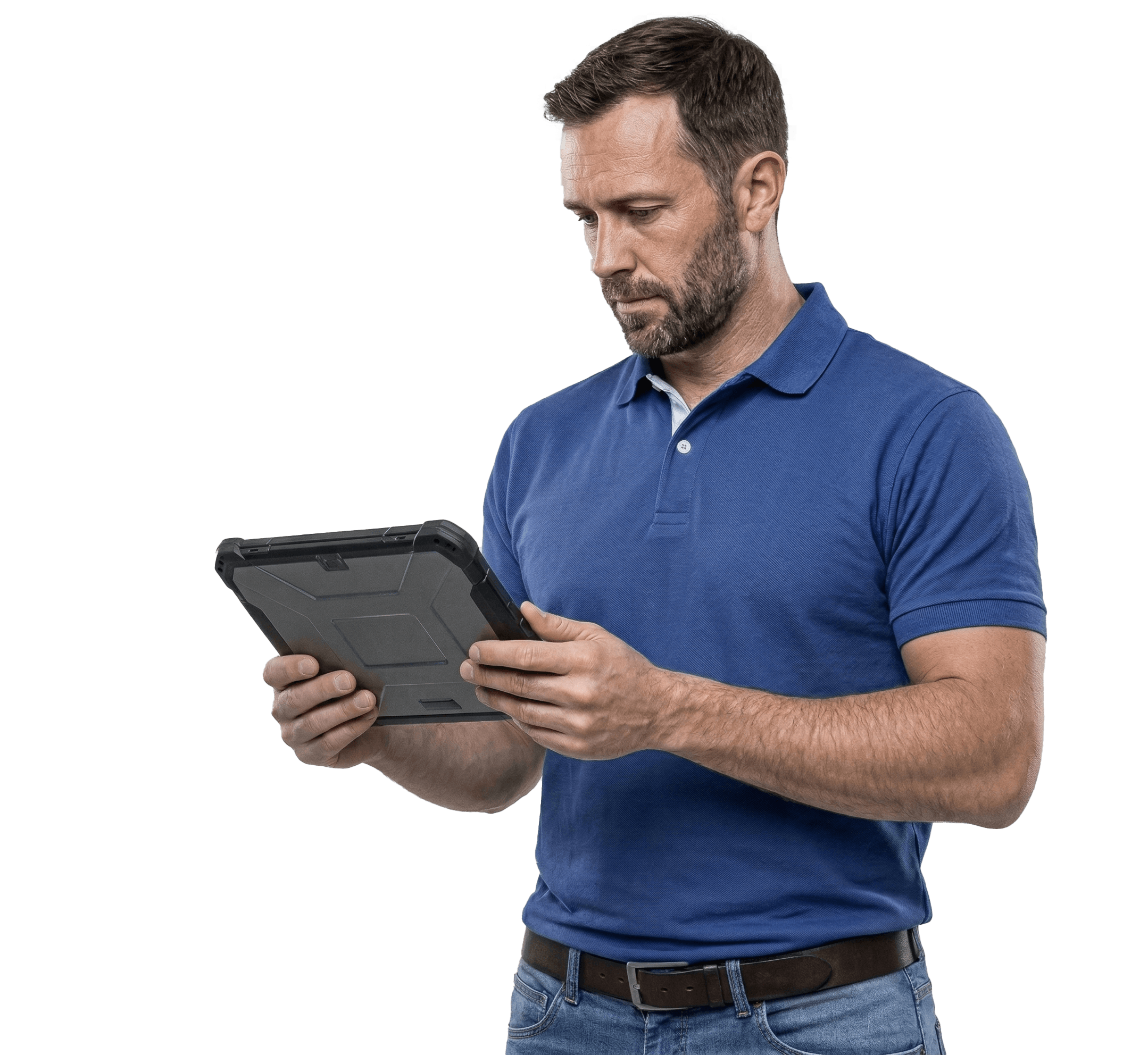 Mitarbeiter steuert den Prozess am Tablet